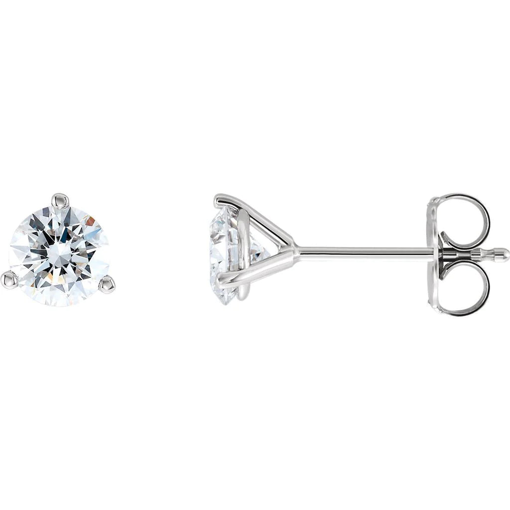 3 Prong Set Solitaire Round Real Diamond 1 Carat Stud Earring Jewelry