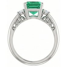 3 Stone 15.50 Ct. Green Emerald With Natural Earth Mined DIAMOND ( NOT LAB GROWN )s Ring Prong Set WG 14K