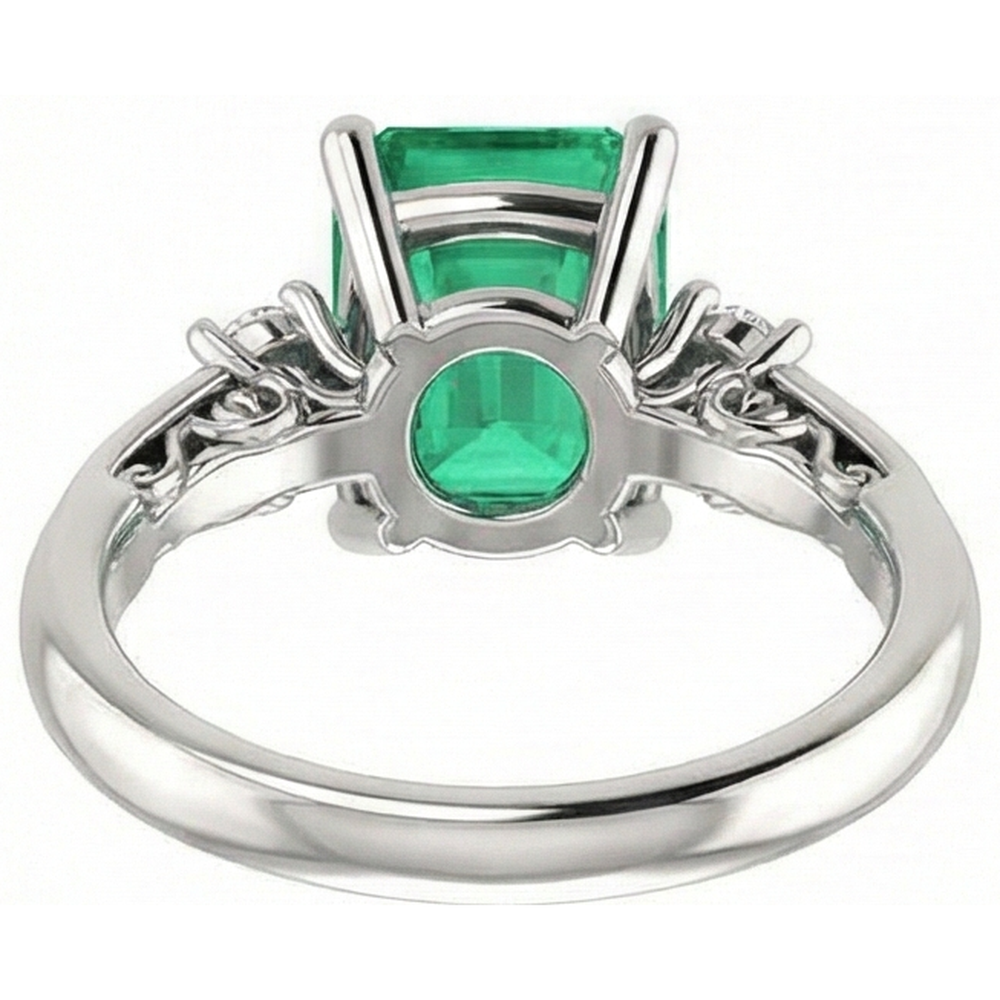 3 Stone 15.50 Ct. Green Emerald With Natural Earth Mined DIAMOND ( NOT LAB GROWN )s Ring Prong Set WG 14K