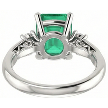 3 Stone 15.50 Ct. Green Emerald With Natural Earth Mined DIAMOND ( NOT LAB GROWN )s Ring Prong Set WG 14K
