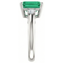 3 Stone 15.50 Ct. Green Emerald With Natural Earth Mined DIAMOND ( NOT LAB GROWN )s Ring Prong Set WG 14K