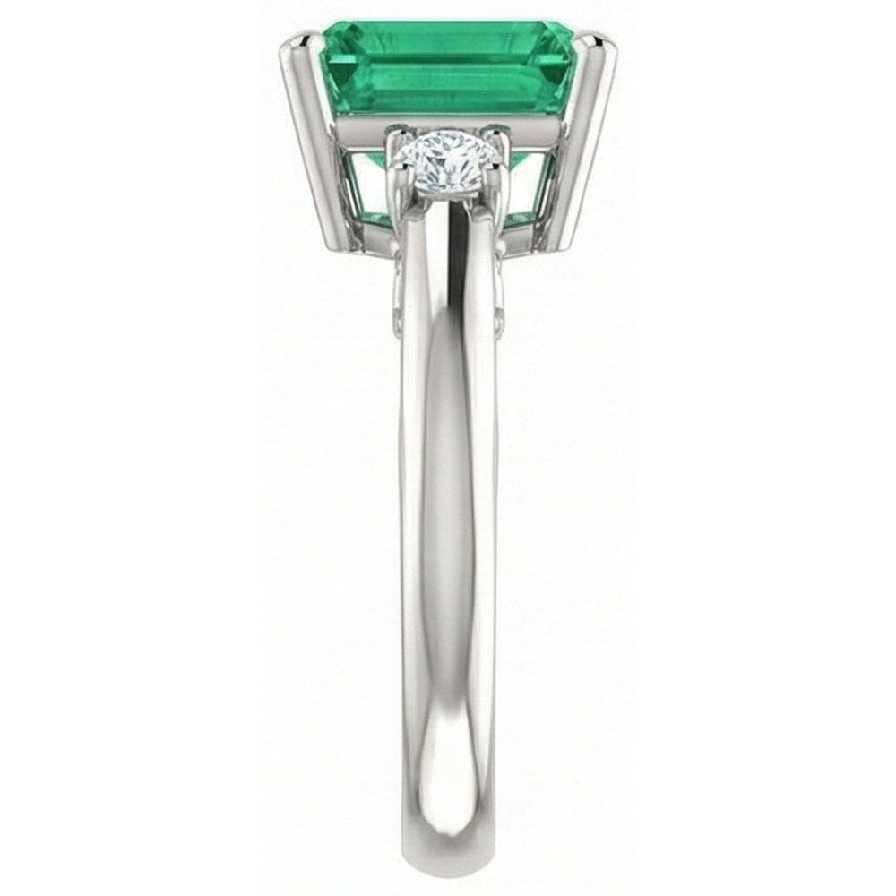 3 Stone 15.50 Ct. Green Emerald With Natural Earth Mined DIAMOND ( NOT LAB GROWN )s Ring Prong Set WG 14K