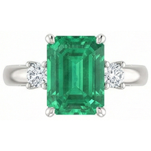 3 Stone 15.50 Ct. Green Emerald With Natural Earth Mined DIAMOND ( NOT LAB GROWN )s Ring Prong Set WG 14K