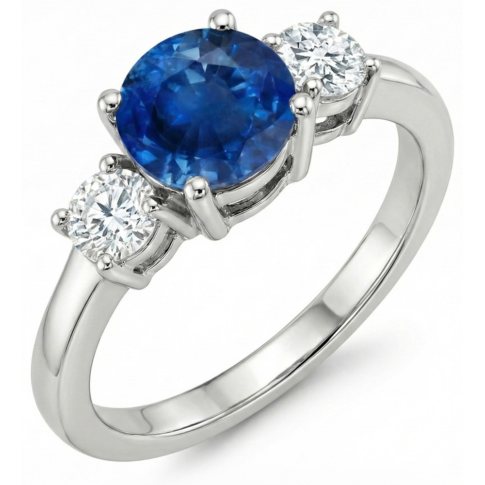 natural round sapphire 2.70ct ring close up detail