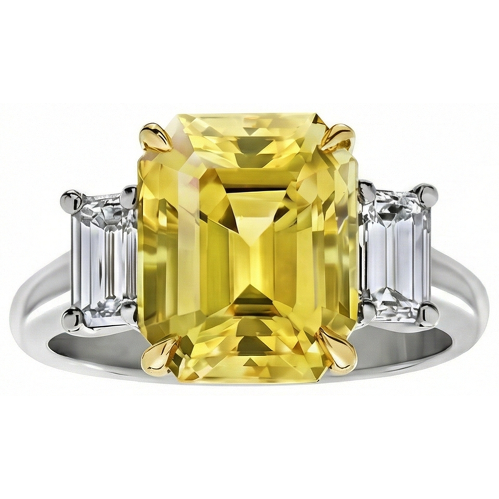3 Stone 4.50 Carats Yellow Sapphire & Natural Earth Mined Diamonds Wedding Ring Gold 14K