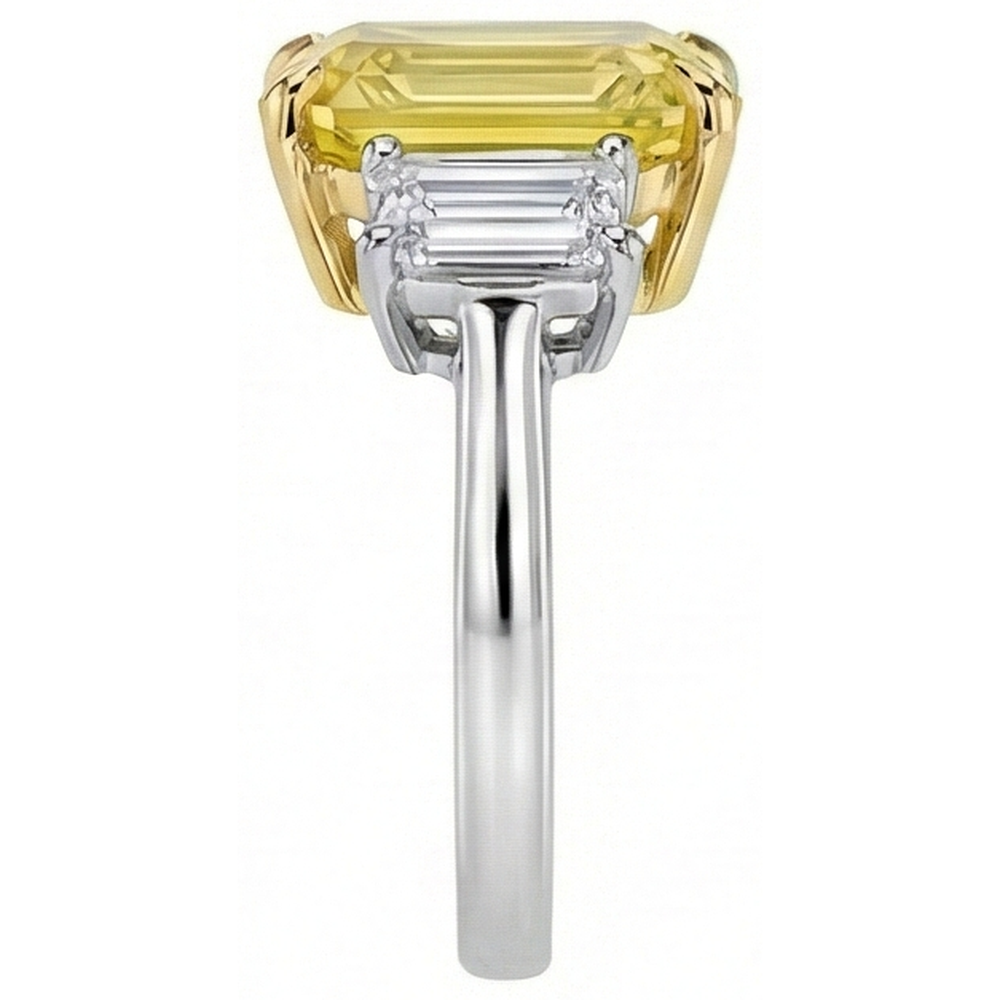 3 Stone 4.50 Carats Yellow Sapphire & Natural Earth Mined Diamonds Wedding Ring Gold 14K
