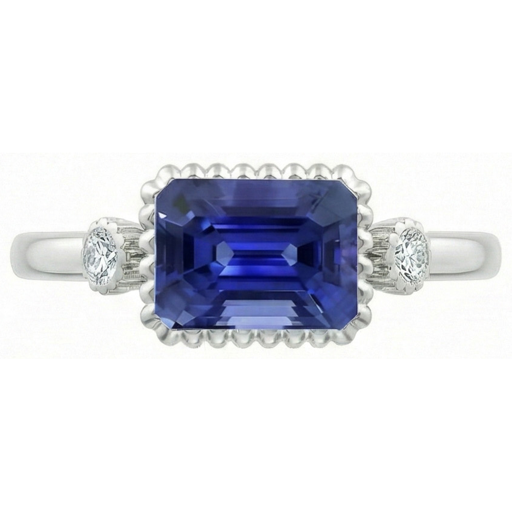 3 Stone Anniversary Ring Bezel Set Natural Earth Mined Diamond & Blue Sapphire 2.75 Carats