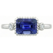 3 Stone Anniversary Ring Bezel Set Natural Earth Mined Diamond & Blue Sapphire 2.75 Carats