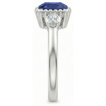 3 Stone Anniversary Ring Bezel Set Natural Earth Mined Diamond & Blue Sapphire 2.75 Carats