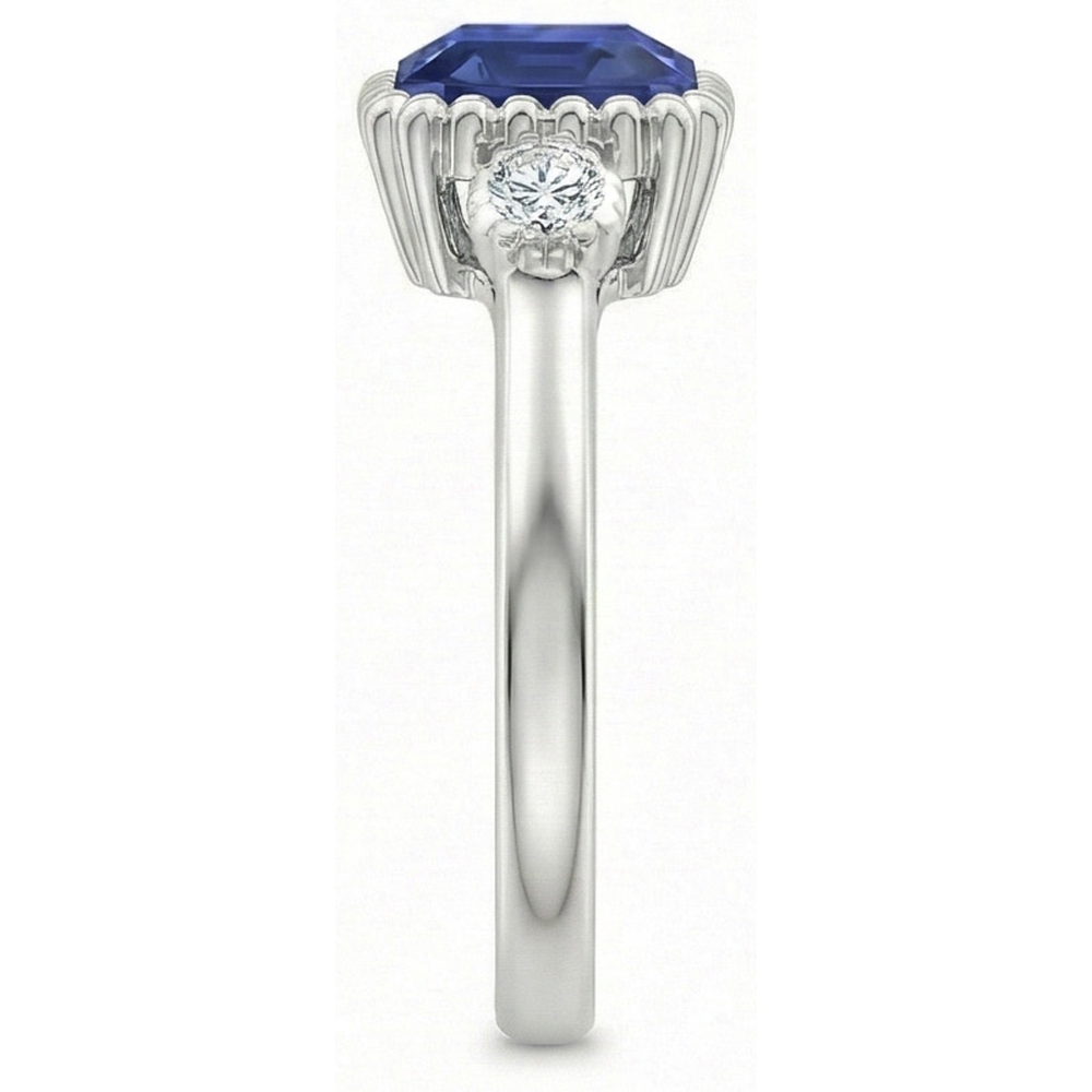 3 Stone Anniversary Ring Bezel Set Natural Earth Mined Diamond & Blue Sapphire 2.75 Carats
