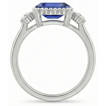 3 Stone Anniversary Ring Bezel Set Natural Earth Mined Diamond & Blue Sapphire 2.75 Carats