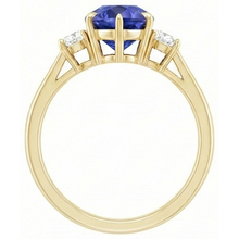 3 Stone Anniversary Ring Pear Blue Sapphire & Natural Earth Mined Diamonds 4.25 Carats