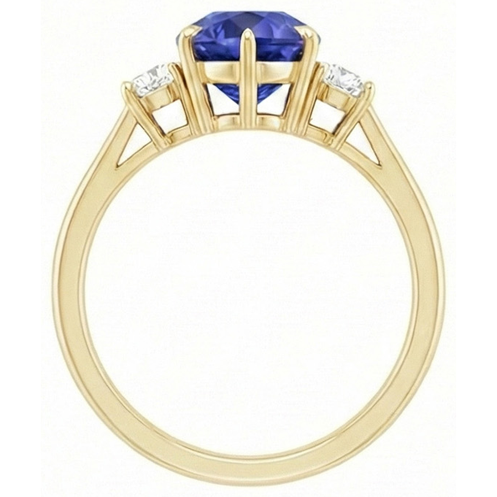 3 Stone Anniversary Ring Pear Blue Sapphire & Natural Earth Mined Diamonds 4.25 Carats