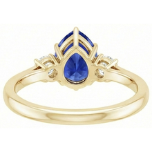 3 Stone Anniversary Ring Pear Blue Sapphire & Natural Earth Mined Diamonds 4.25 Carats