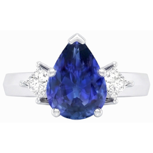 3 Stone Anniversary Ring Pear Ceylon Sapphire & Natural Earth Mined DIAMOND ( NOT LAB GROWN )s 3.50 Carats