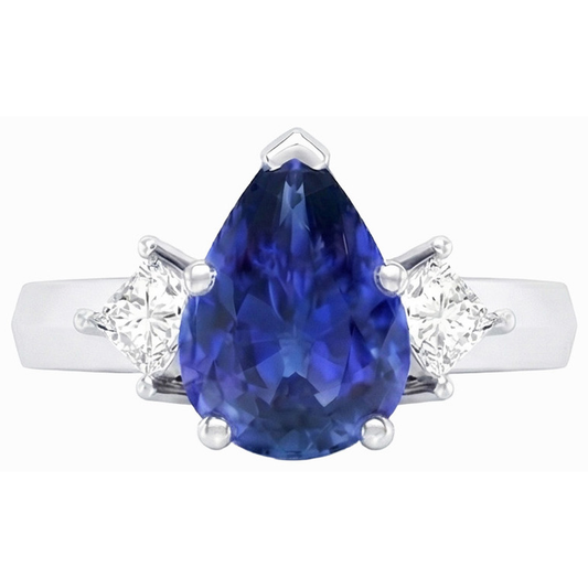 3 Stone Anniversary Ring Pear Ceylon Sapphire & Natural Earth Mined DIAMOND ( NOT LAB GROWN )s 3.50 Carats