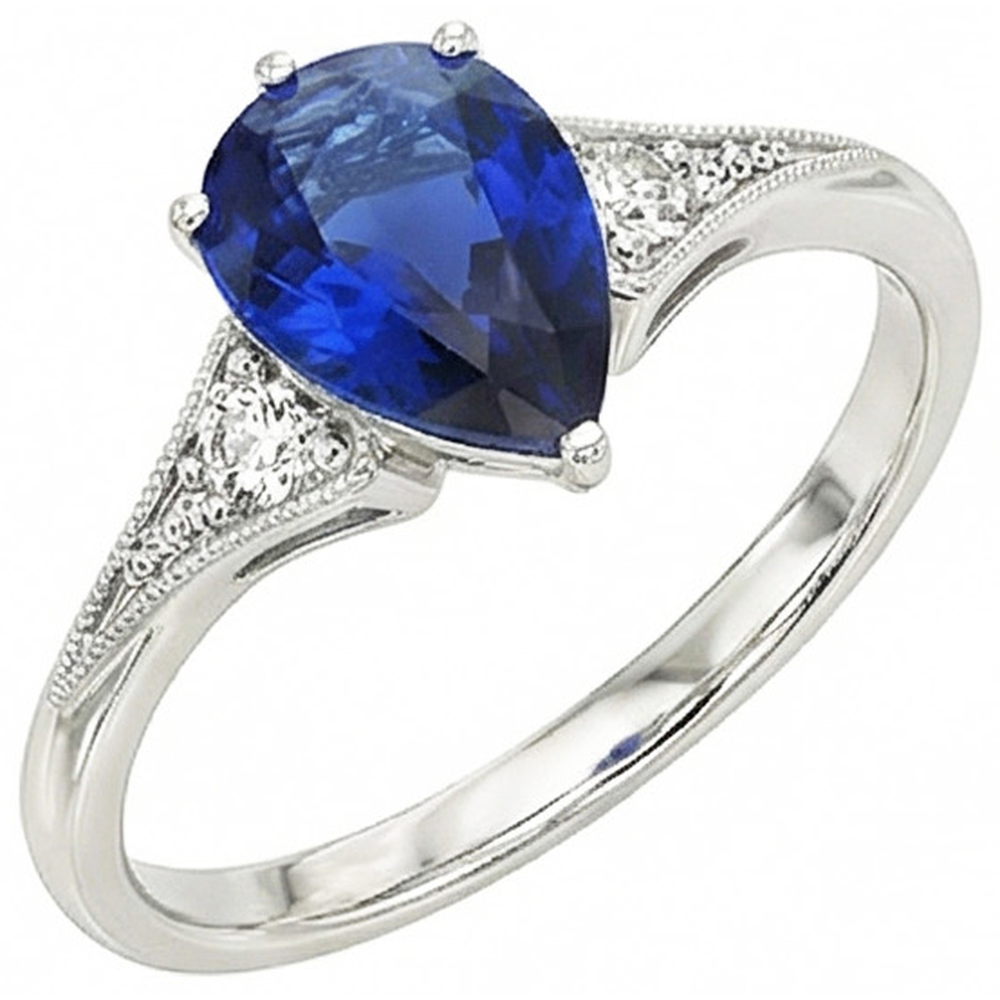natural round sapphire 3.25ct ring front view