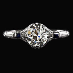 3 Stone Art Deco Jewelry New Old Cut Real Diamond & Blue Sapphires Ring