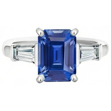 3 Stone Baguette Natural Earth Mined Diamond Sapphire Ring