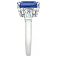 3 Stone Baguette Natural Earth Mined Diamond Sapphire Ring
