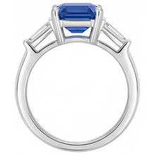 3 Stone Baguette Natural Earth Mined Diamond Sapphire Ring