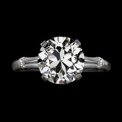 3 Stone Baguette & Round Old Mine Cut Natural Diamond Ring Gold 4 Carats