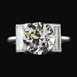 3 Stone Baguette & Round Old Miner Real Natural Earth Mined Diamond Ring 4.30 Carats 14K Gold