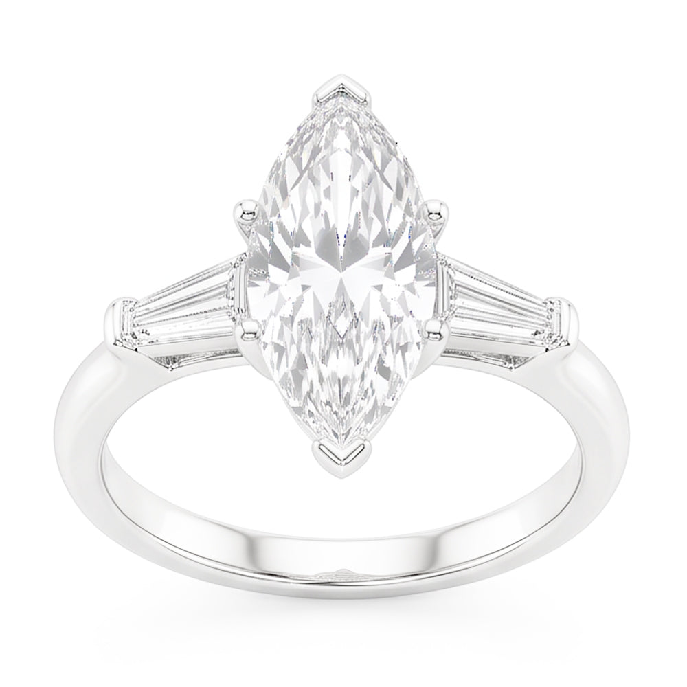 3 Stone Baguette & Marquise Old Cut Natural Earth Mined Diamond Ring 4.50 Carats