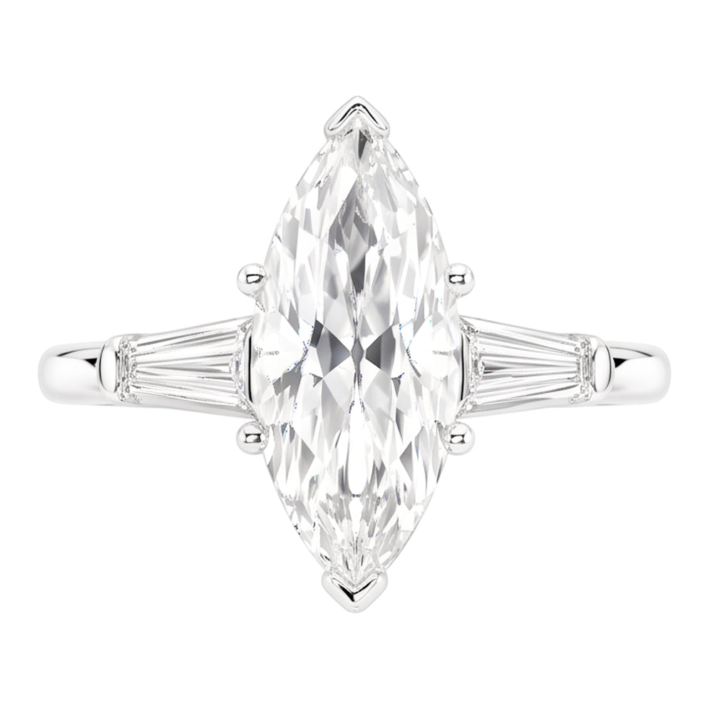 3 Stone Baguette & Marquise Old Cut Natural Earth Mined Diamond Ring 4.50 Carats