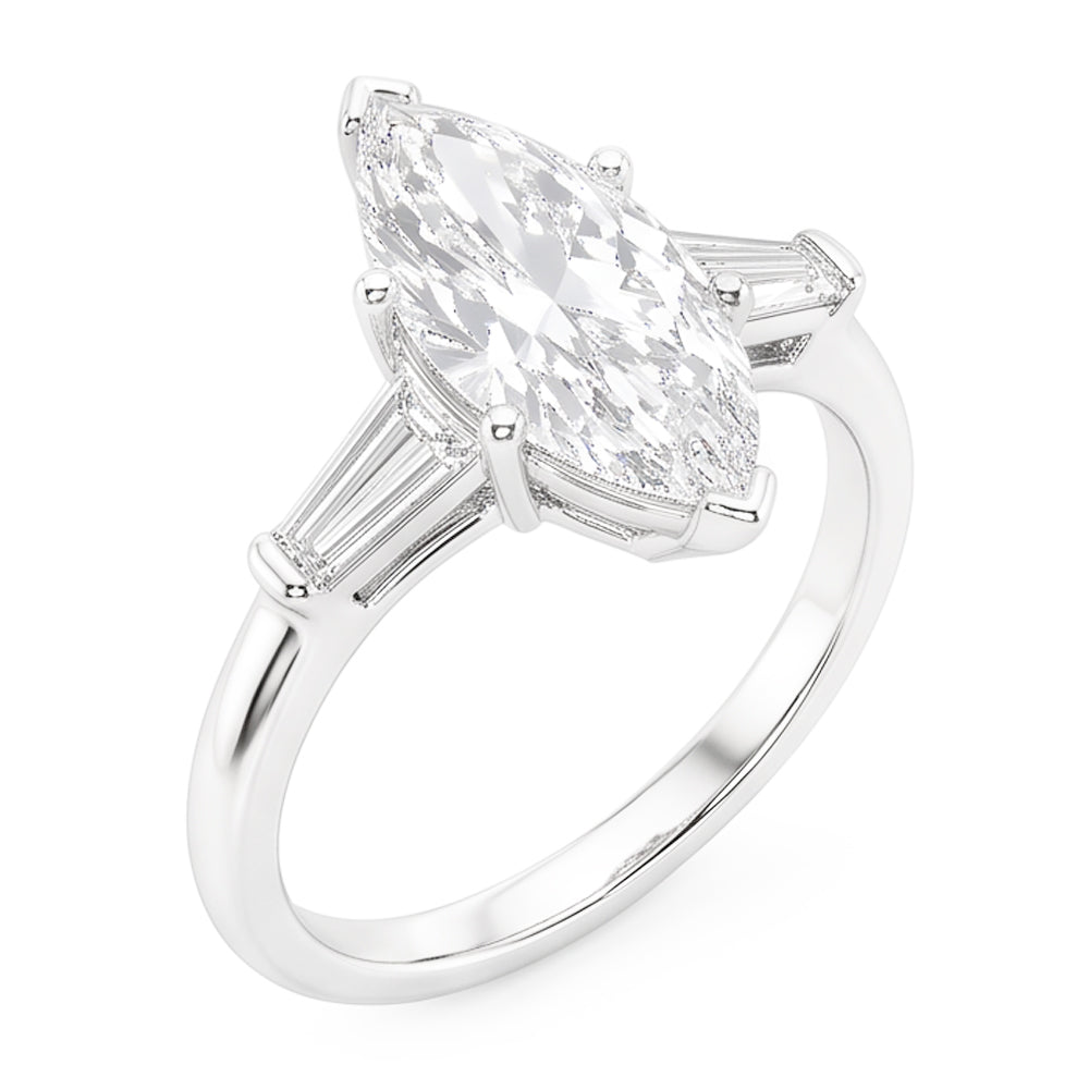 3 Stone Baguette & Marquise Old Cut Natural Earth Mined Diamond Ring 4.50 Carats