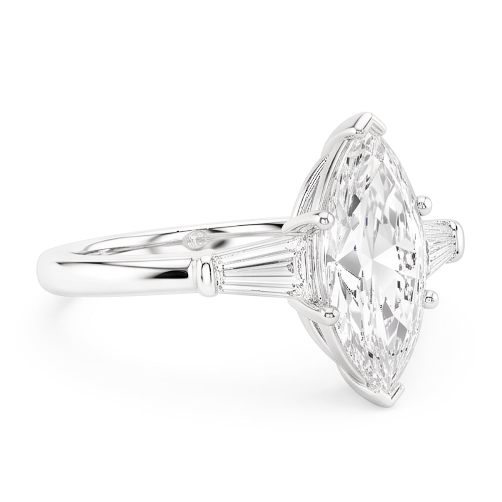 3 Stone Baguette & Marquise Old Cut Natural Earth Mined Diamond Ring 4.50 Carats
