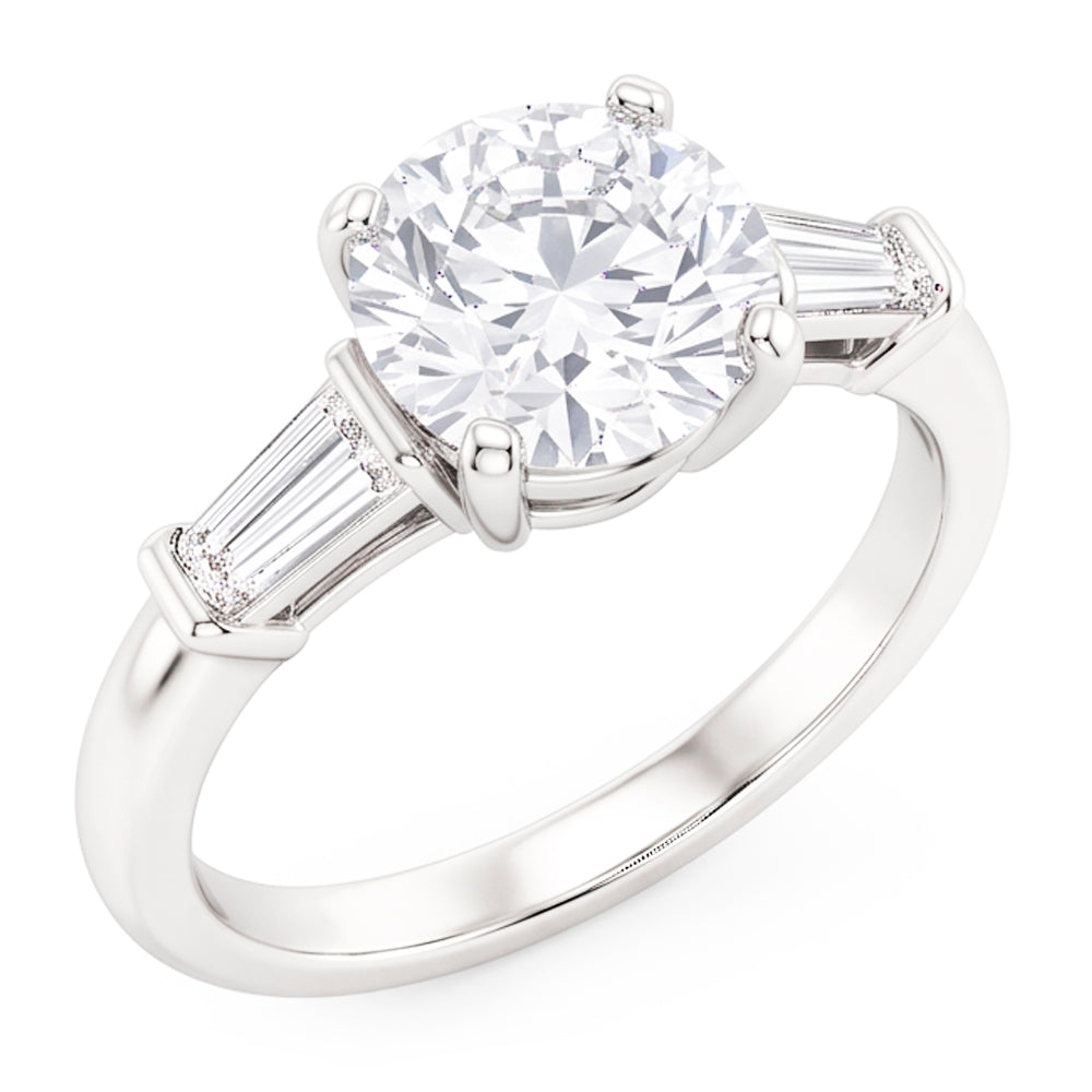 3 Stone Baguette & Round Old Mine Cut Natural Earth Mined Diamond Ring Gold 4 Carats