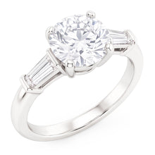3 Stone Baguette & Round Old Mine Cut Natural Earth Mined Diamond Ring Gold 4 Carats