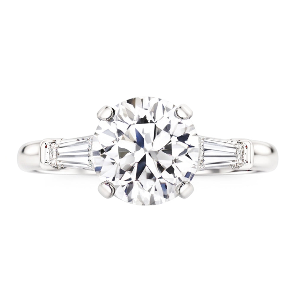 3 Stone Baguette & Round Old Mine Cut Natural Earth Mined Diamond Ring Gold 4 Carats