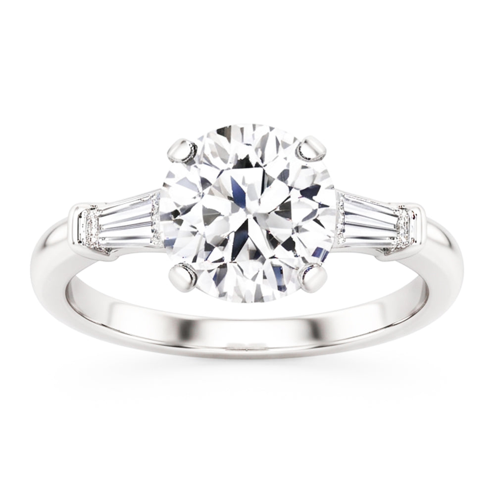 3 Stone Baguette & Round Old Mine Cut Natural Earth Mined Diamond Ring Gold 4 Carats