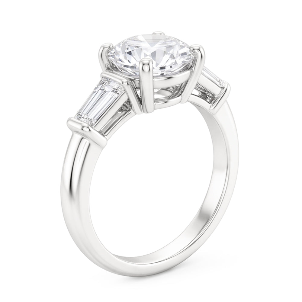 3 Stone Baguette & Round Old Mine Cut Natural Earth Mined Diamond Ring Gold 4 Carats