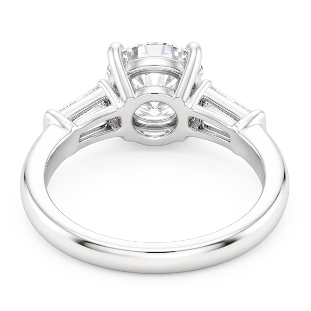 3 Stone Baguette & Round Old Mine Cut Natural Earth Mined Diamond Ring Gold 4 Carats