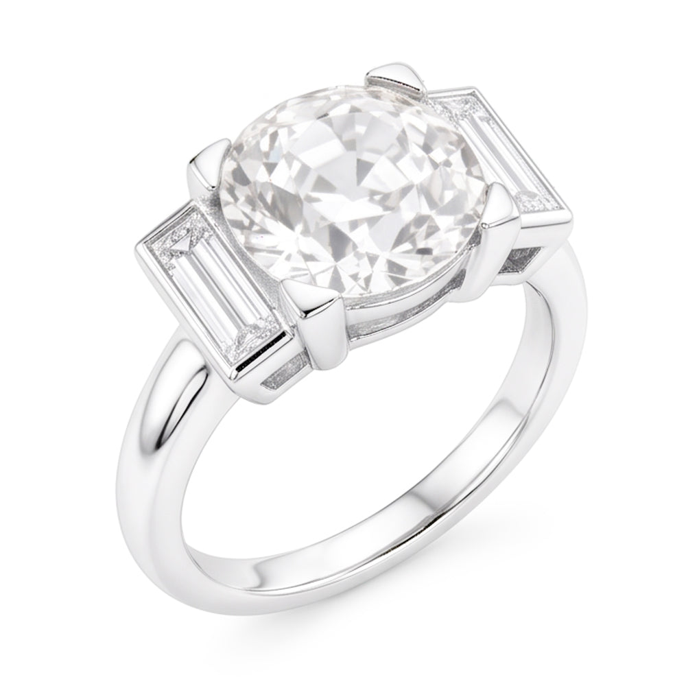 3 Stone Baguette & Round Old Miner Real Natural Earth Mined Diamond Ring 4.30 Carats 14K Gold