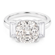 3 Stone Baguette & Round Old Miner Real Natural Earth Mined Diamond Ring 4.30 Carats 14K Gold
