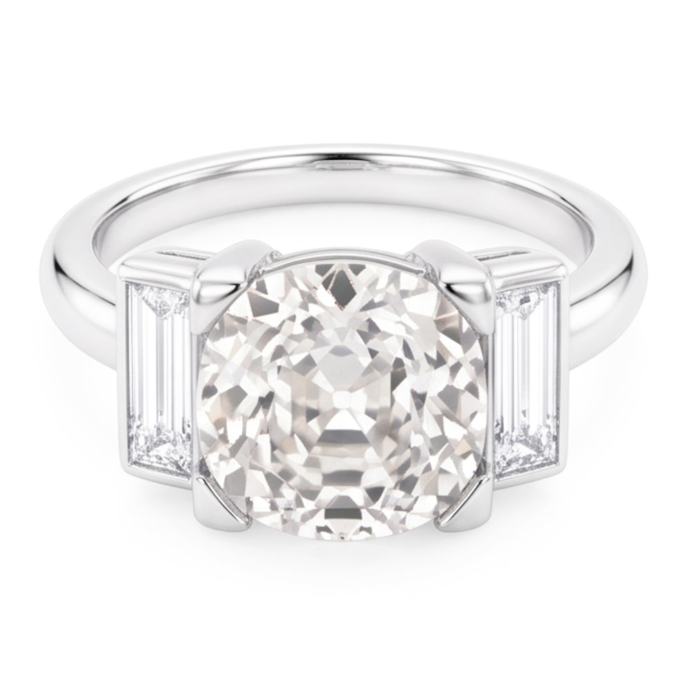 3 Stone Baguette & Round Old Miner Real Natural Earth Mined Diamond Ring 4.30 Carats 14K Gold