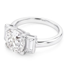 3 Stone Baguette & Round Old Miner Real Natural Earth Mined Diamond Ring 4.30 Carats 14K Gold