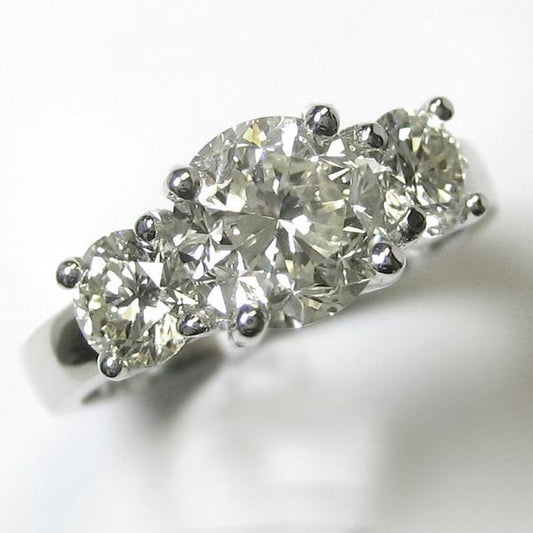 3 Stone Big Round Natural Diamond Ring Fine Jewelry 5 Carats 14K 