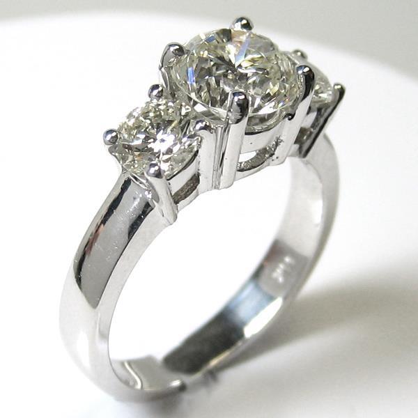 3 Stone Big Round Natural Diamond Ring Fine Jewelry 14K White Gold