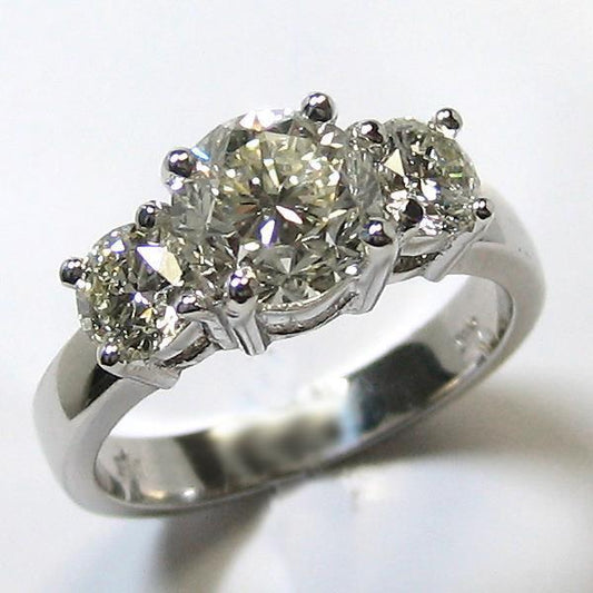 3 Stone Big Round Natural Diamond Ring Fine Jewelry 5 Carats 14K White Gold