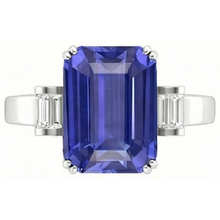 3 Stone Blue Sapphire Emerald Ring 3 Carats Bar Set Baguette Natural Earth Mined Diamonds
