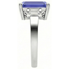 3 Stone Blue Sapphire Emerald Ring 3 Carats Bar Set Baguette Natural Earth Mined Diamonds