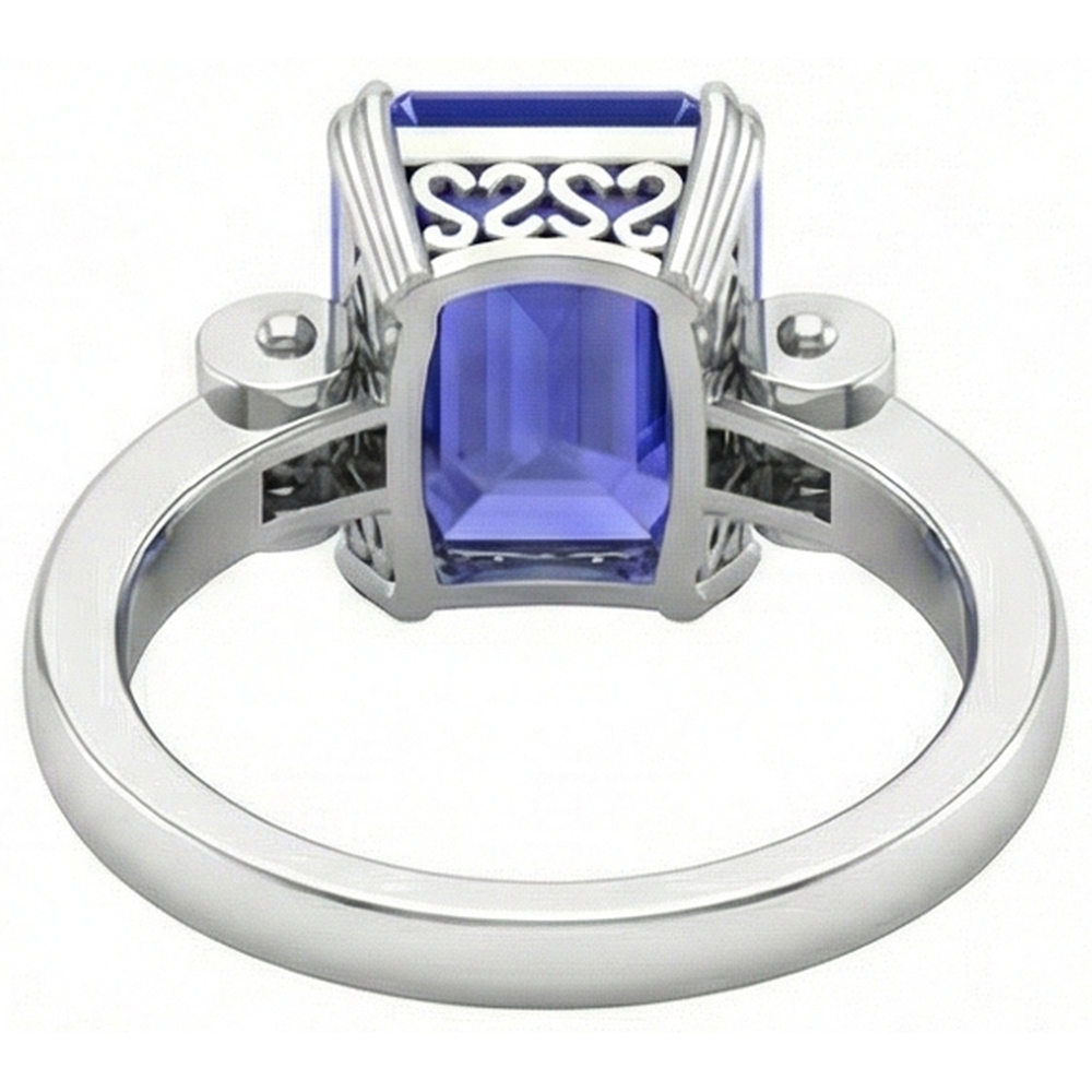 3 Stone Blue Sapphire Emerald Ring 3 Carats Bar Set Baguette Natural Earth Mined Diamonds