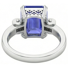 3 Stone Blue Sapphire Emerald Ring 3 Carats Bar Set Baguette Natural Earth Mined Diamonds
