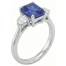 3 Stone Blue Sapphire Emerald Ring & Natural Earth Mined Diamonds 3 Carats