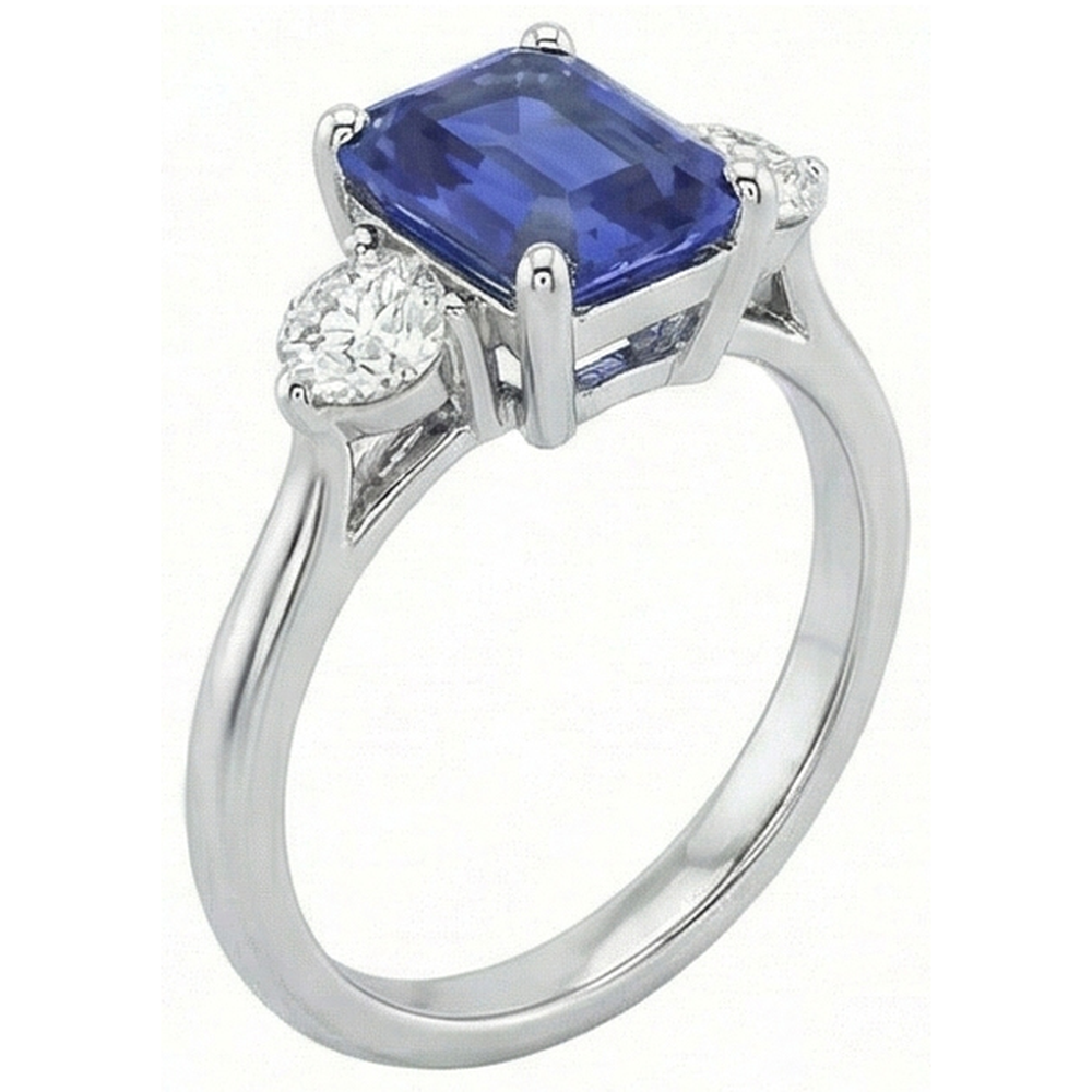 3 Stone Blue Sapphire Emerald Ring & Natural Earth Mined Diamonds 3 Carats